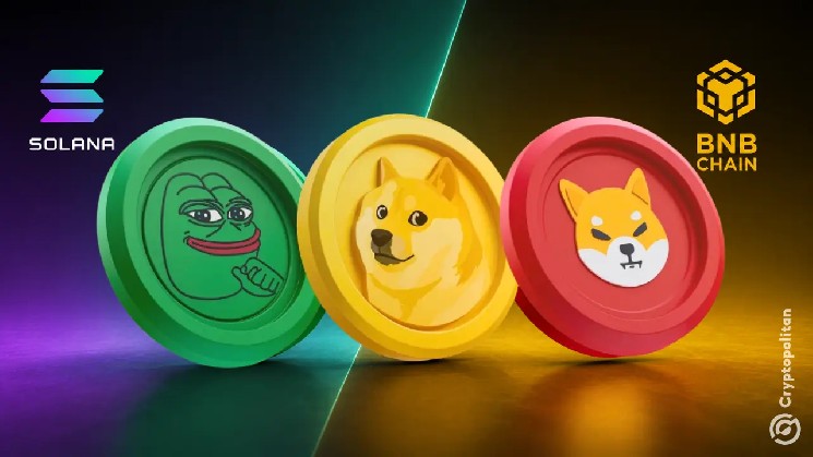 Meme coin trading lifts Solana addresses 38%, BNB Chain volume 45%